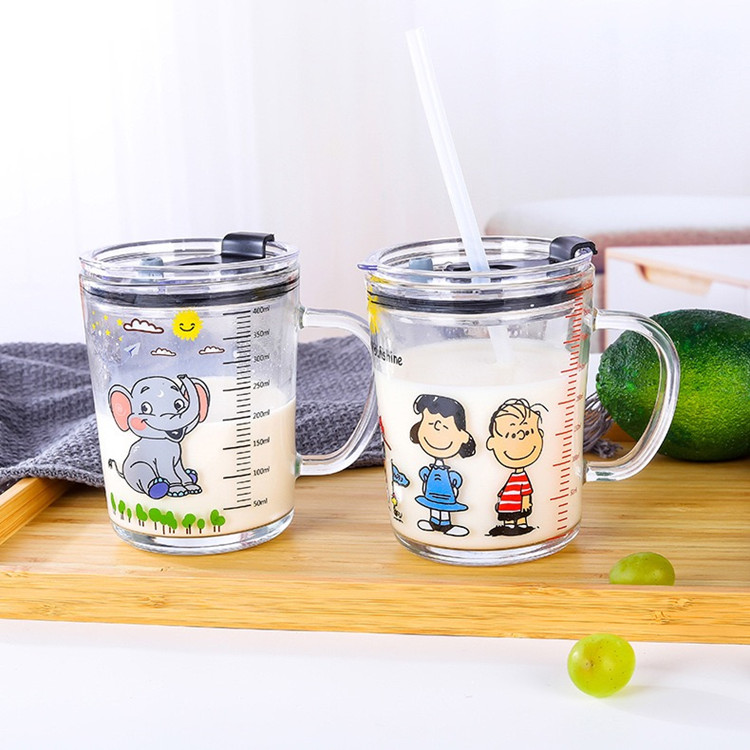 Cartoon Glass Sippy Cup With Lid image 3