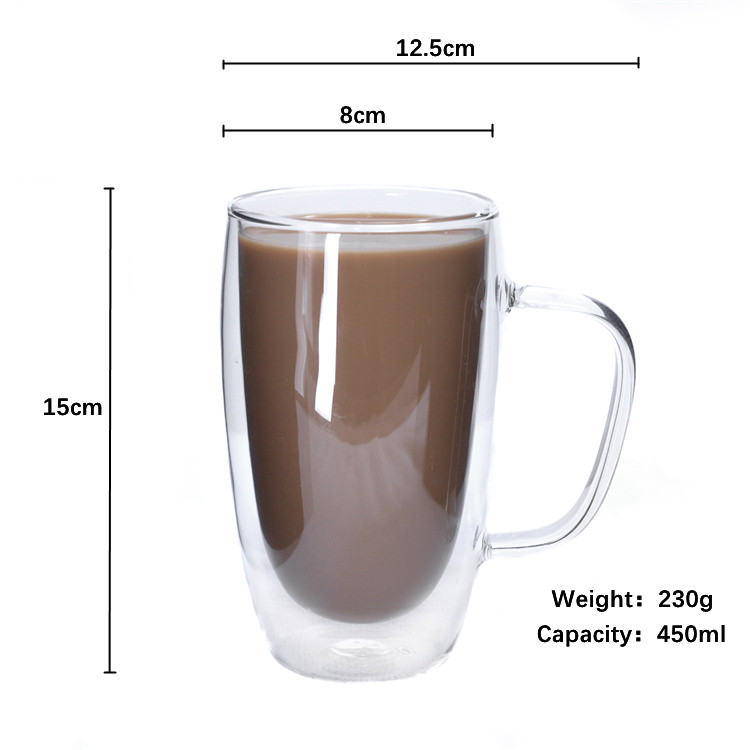 Double High Borosilicate Glass Coffee Cup With Handle image 3