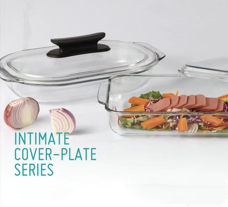 Square Cookware Tempered Glass Plate Baking Heat Resistant Glass Food Container With Lid image 2