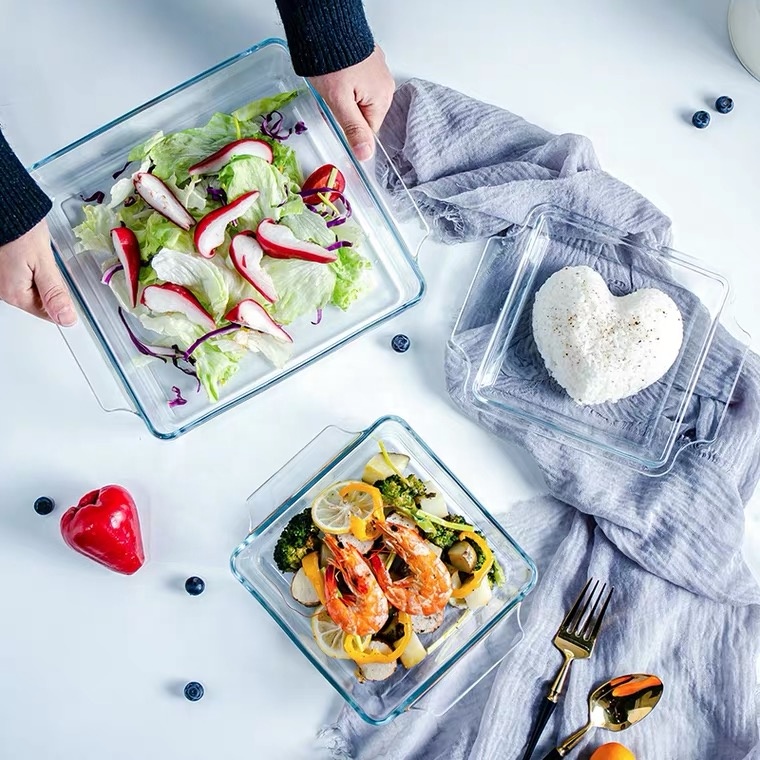 Square Tempered Glass Tray With Glass Lid image 3