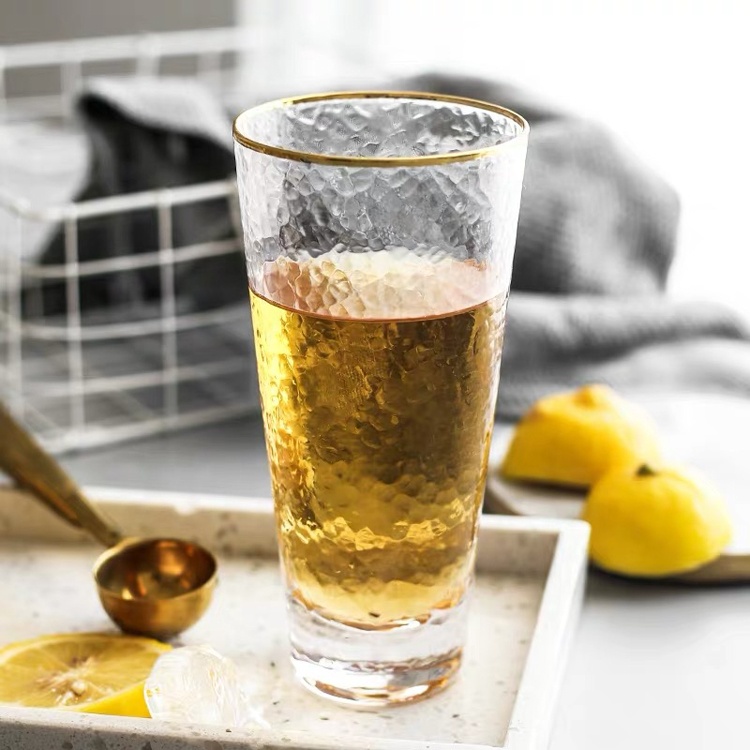 Ribbed Juice Water Drinking Glass Cup With Gold Rim image 3