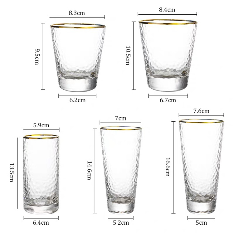 Ribbed Juice Water Drinking Glass Cup With Gold Rim image 4